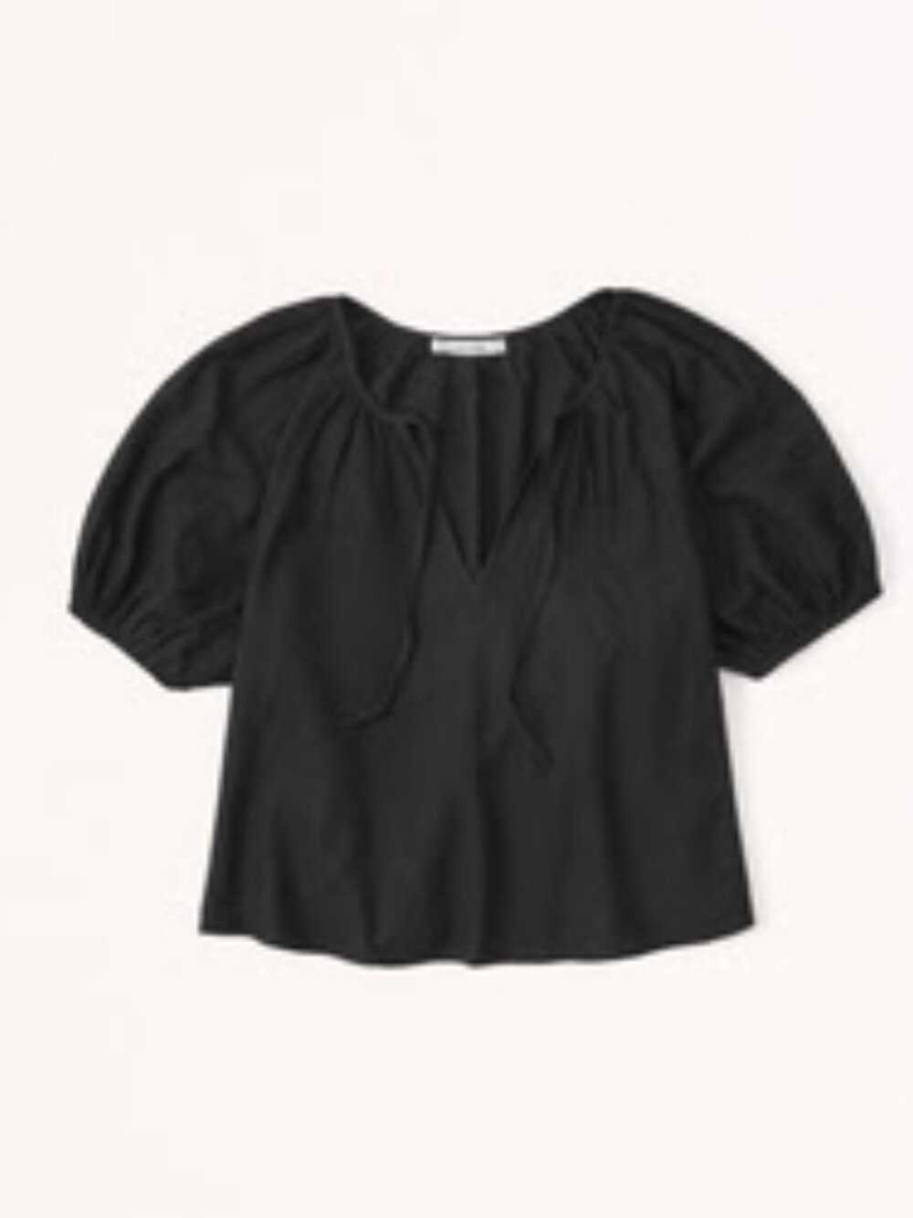 Abercrombie & Fitch Short-Sleeve Linen-Blend Peasant Top | Size M | Black